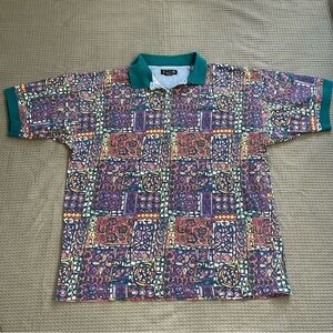 Vintage Structure Polo Shirt Large Men’s Multicolor Retro Pique Cotton